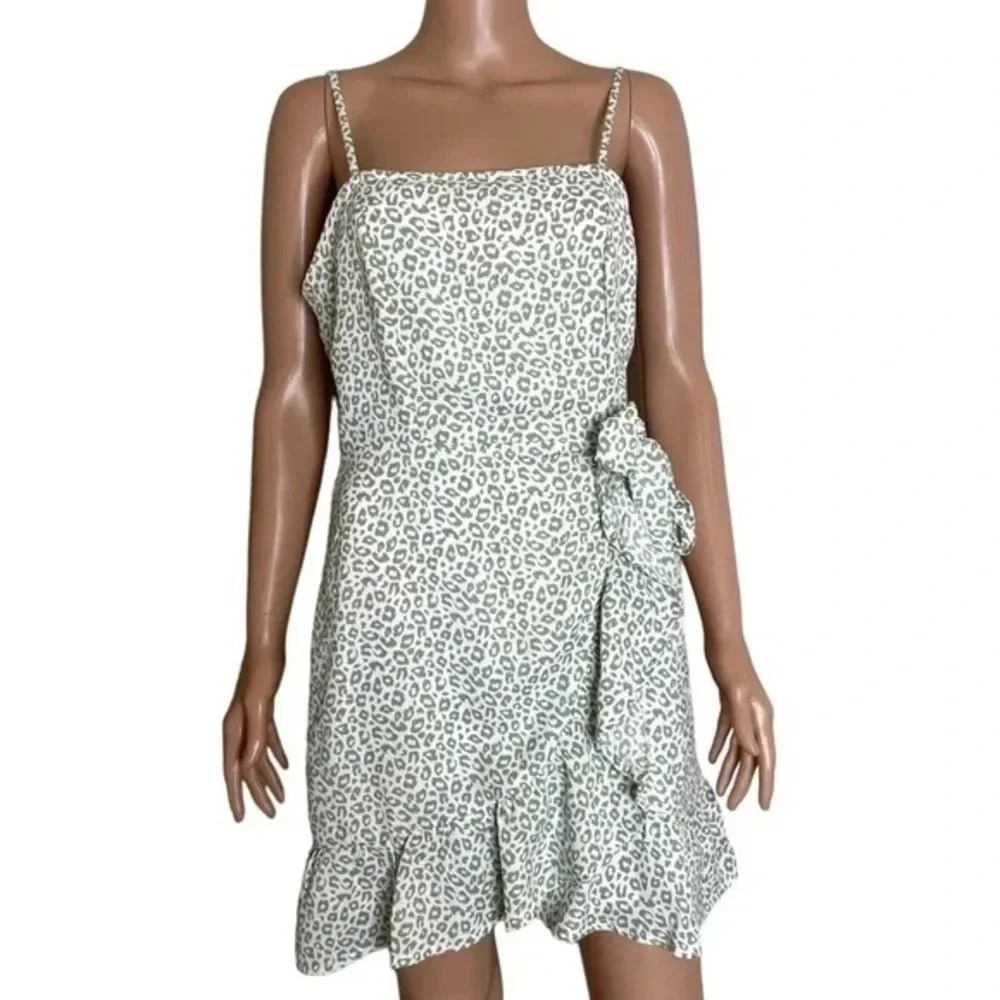 Altar'd‎ State Leopard Print Faux Wrap Dress - Size L - Green/White - EUC